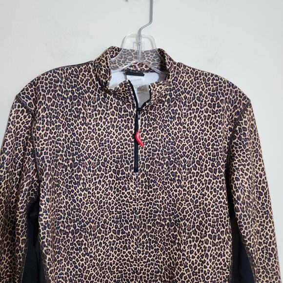 Hot Chillys 1/4 zip cheetah print color block under sleeves shirt woman's size L - Picture 9 of 15